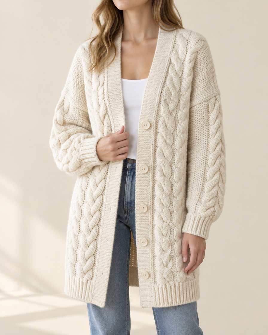 Fjord Cable-Knit Cardigan in Cream