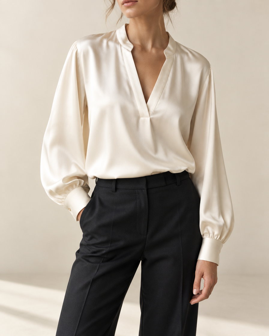 Mira Silk-Blend Blouse in Ivory